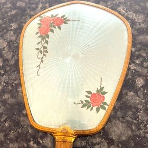 Vintage floral beveled hand‎ mirror